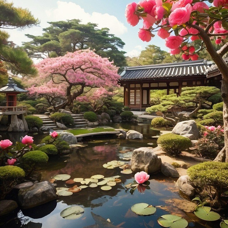 日本庭園,庭園,フリー写真,読書,風景,AI画像生成,無料（フリー素材,フリー画像）04