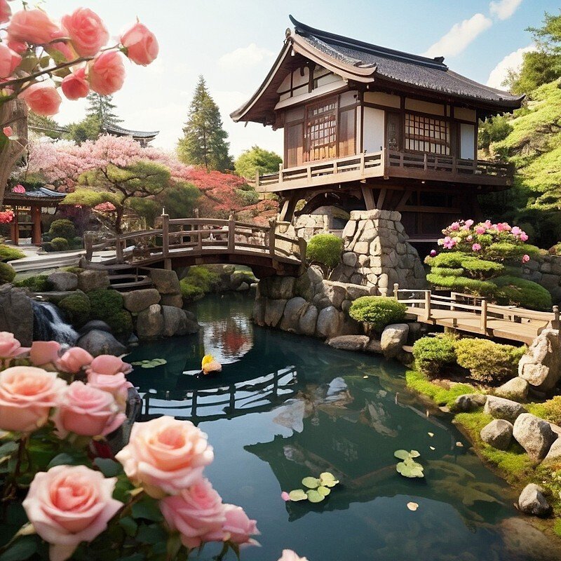 日本庭園,庭園,フリー写真,読書,風景,AI画像生成,無料（フリー素材,フリー画像）010