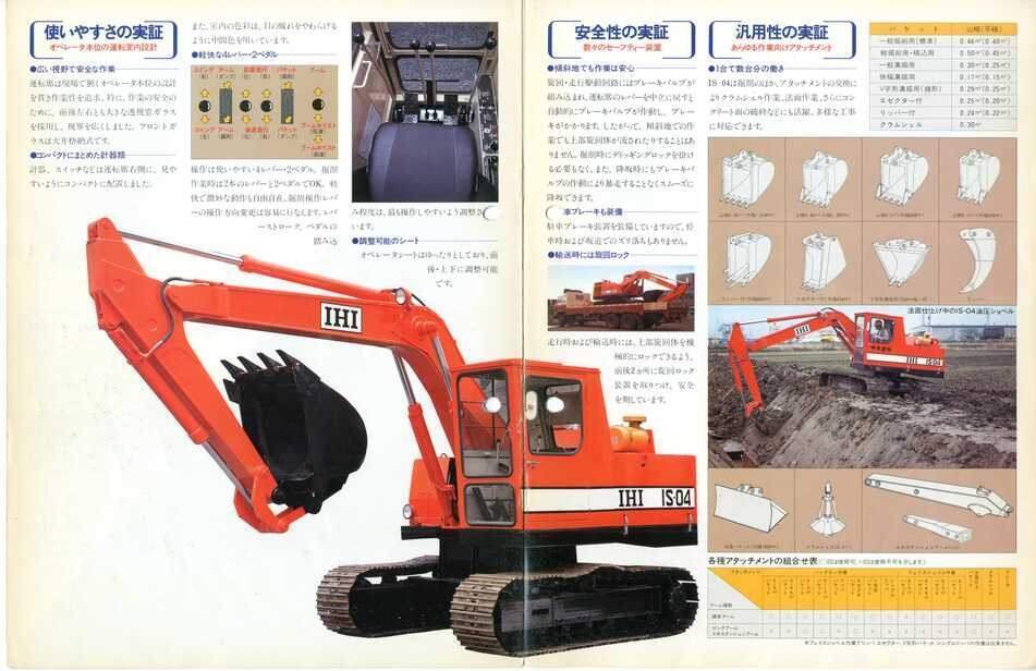 IHI(石川島播磨重工業)パワーショベル/40Z/4トンクラス/0.1㎥/油圧ショベル/ユンボ/超小旋回/バックホウ/オフセットブーム/農機具/農業/林業/整地/開拓/解体/ツカミ/つかみ/ハサミ付/フォーククロー/建設/工事/重機/シャベル/ディーゼル/アワーメーター：2745H/福岡市/糸島市/直接引取り/別途配送可能 石川島播磨重工業 IS-04 油圧ショベル｜建設機械化ライブラリー
