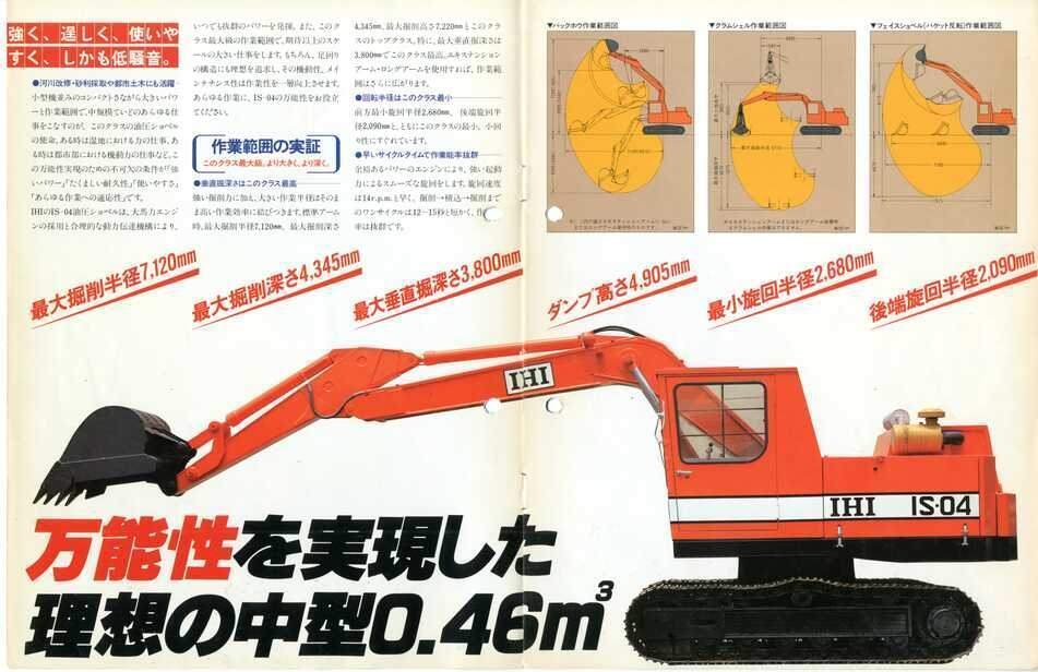 IHI(石川島播磨重工業)パワーショベル/40Z/4トンクラス/0.1㎥/油圧ショベル/ユンボ/超小旋回/バックホウ/オフセットブーム/農機具/農業/林業/整地/開拓/解体/ツカミ/つかみ/ハサミ付/フォーククロー/建設/工事/重機/シャベル/ディーゼル/アワーメーター：2745H/福岡市/糸島市/直接引取り/別途配送可能 石川島播磨重工業 IS-04 油圧ショベル｜建設機械化ライブラリー