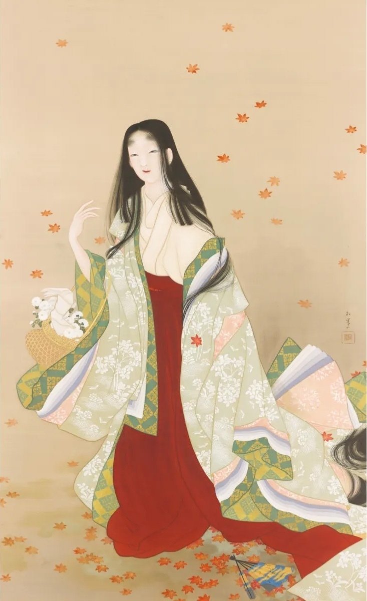 上村松園、【花のにぎわい】、希少画集画より、状態良好、新品高級額装