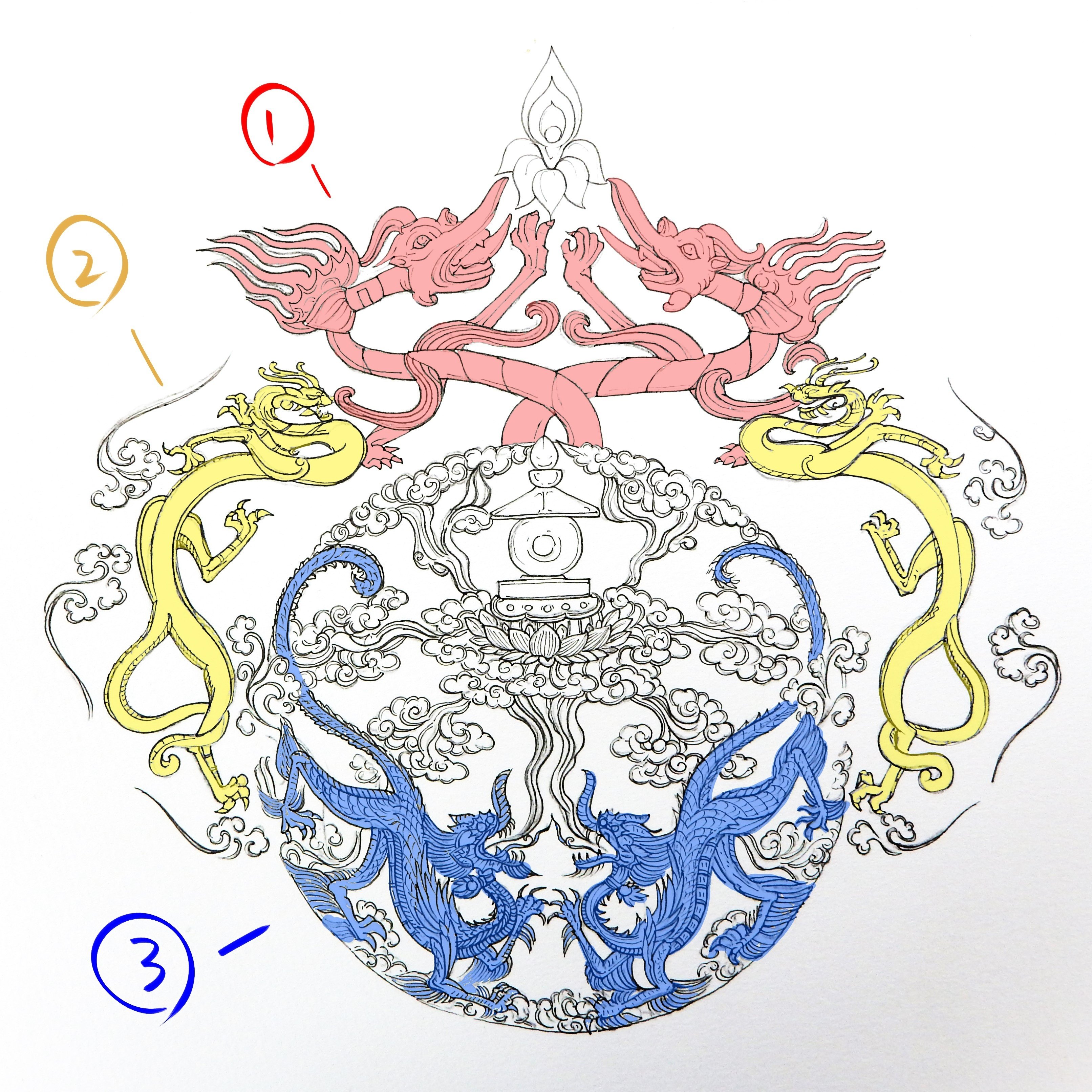 辰】龍尽くしカレンダー5月・双龍と宝珠｜巳白