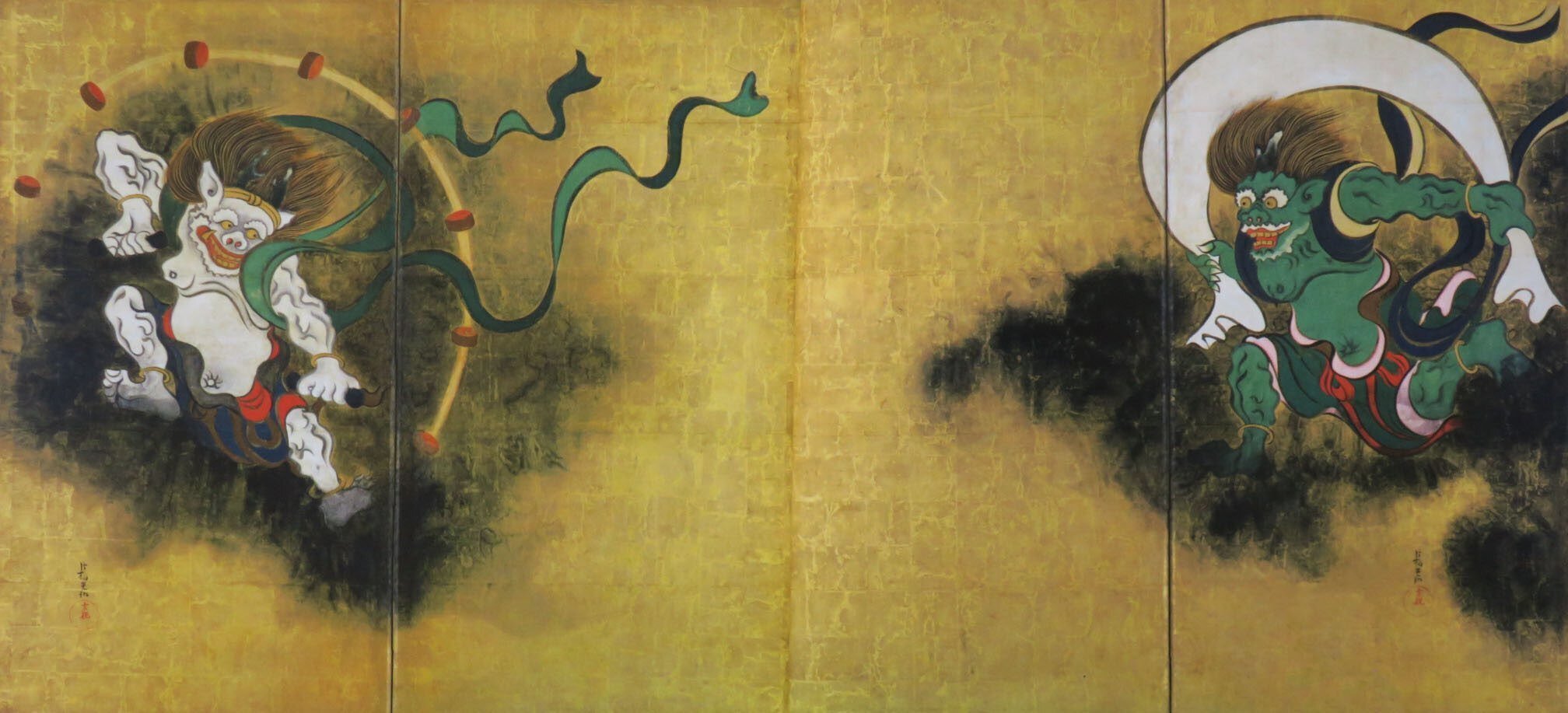 【豪華貼り絵2枚セット】風神雷神図屏風オマージュ作品／金箔風／和モダンアート 豪華貼り絵2枚セット】風神雷神図屏風オマージュ作品／金箔風／和