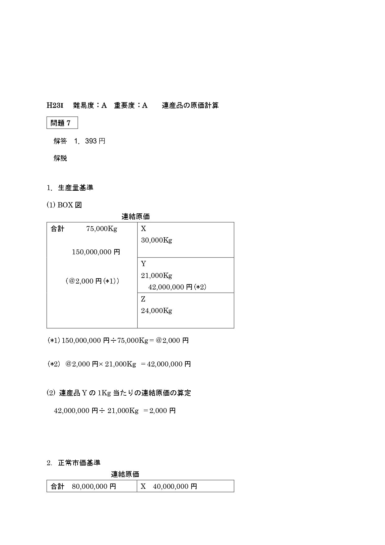 25年5月目標 管理会計論（計算）連産品 平成23年第Ⅰ回問題7｜日商簿記