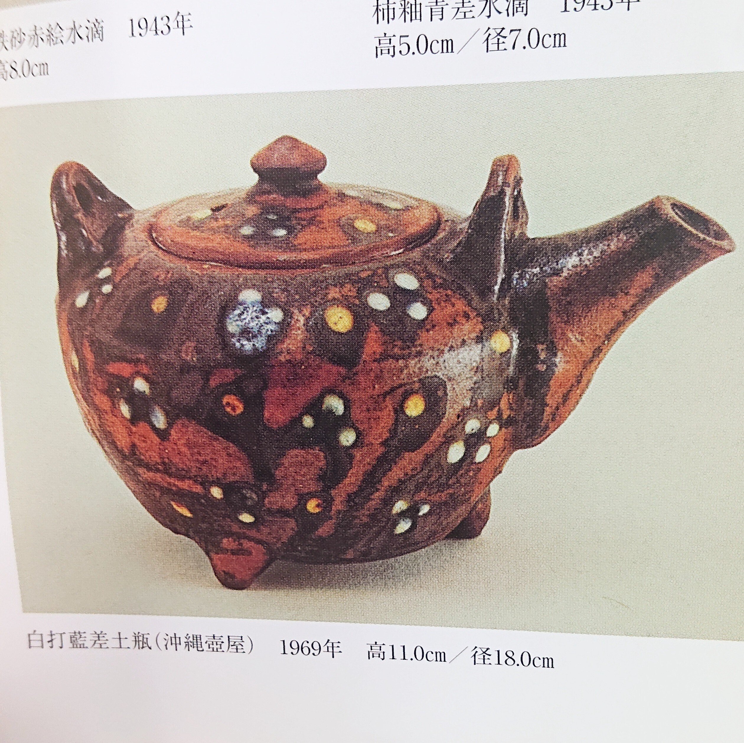 壺屋 壺屋焼 人間国宝 金城次郎 作 ふき取り 白土玉打魚急須
