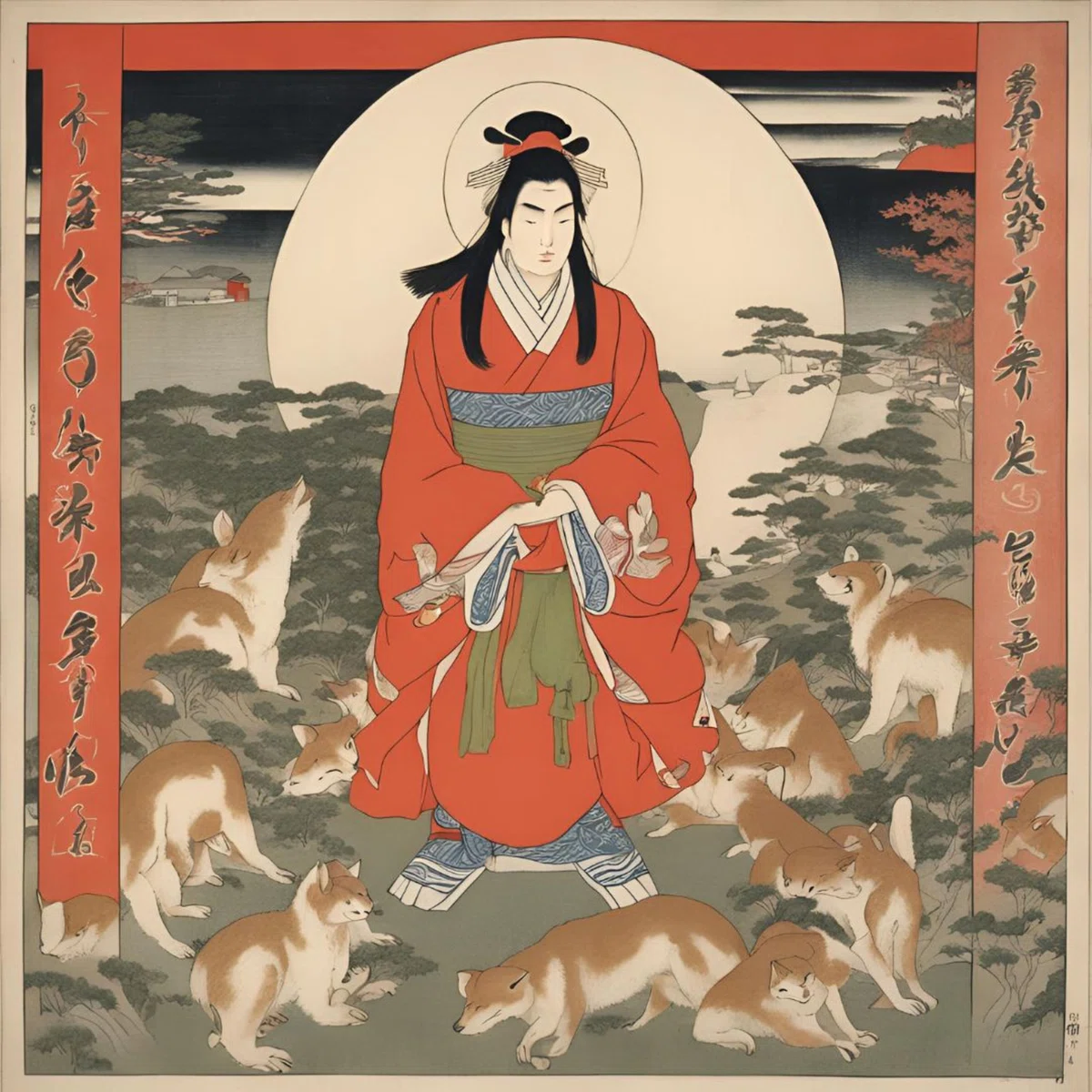 時代物 白磁 色絵 金彩 御稲荷様 神狐 稲荷狐 置物 一対 高さ6.5