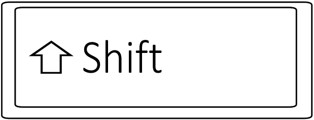 Shiftキーは横長のキーで、キーボードの左端か右端にある