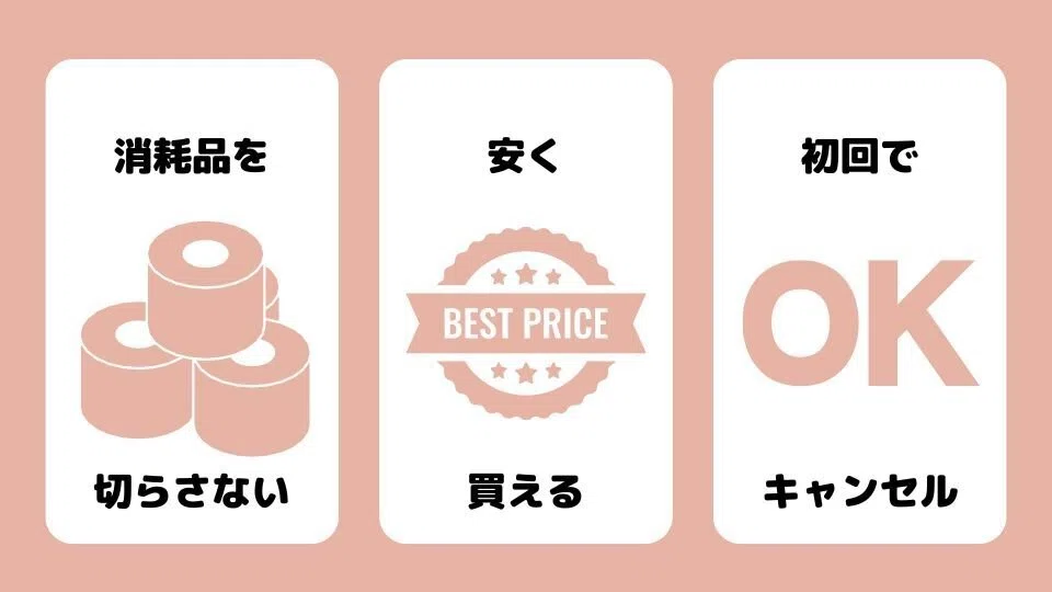 消耗品を切らしにくくなる安く買えることがある初回のみでキャンセルしてもOK