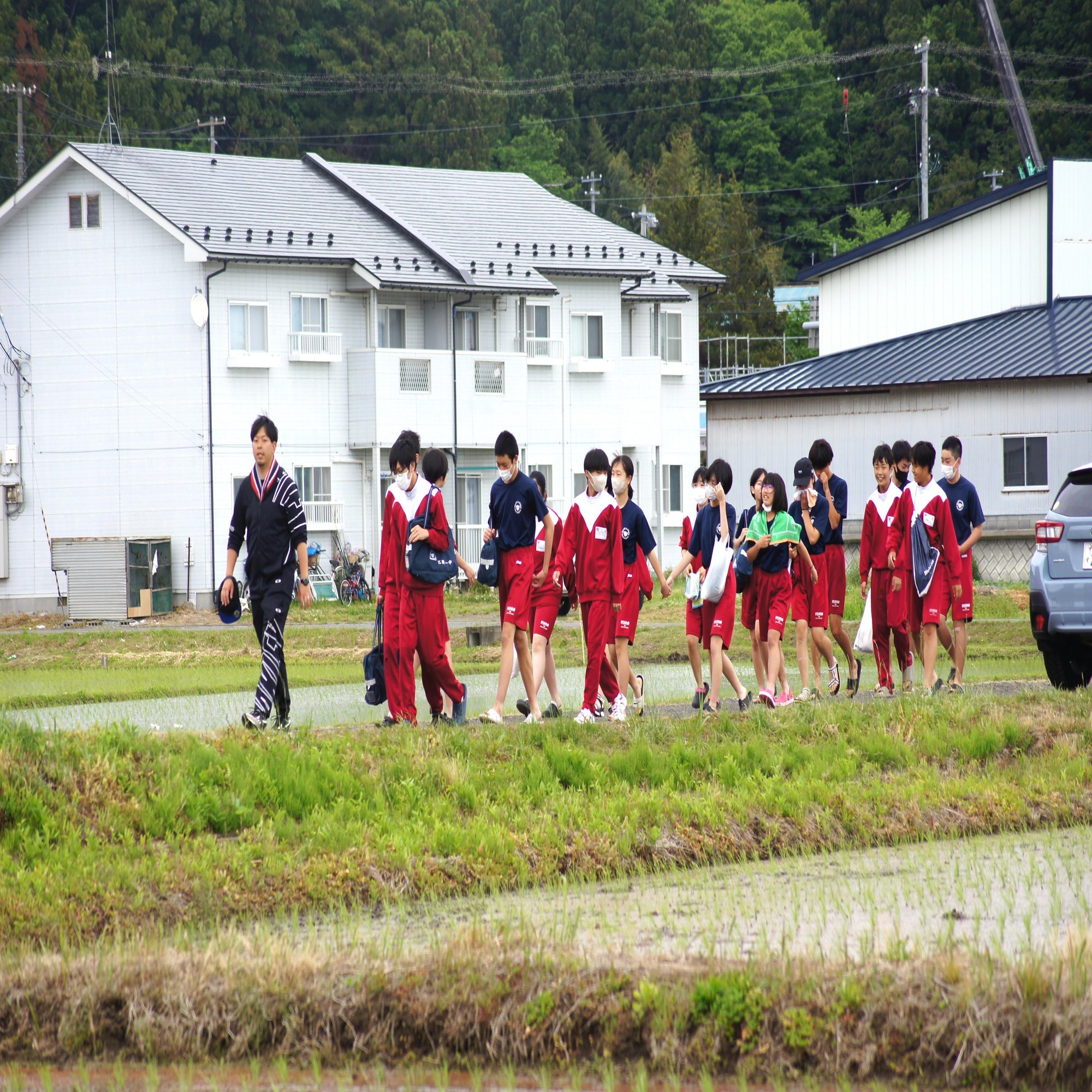 田植え体験中学生 