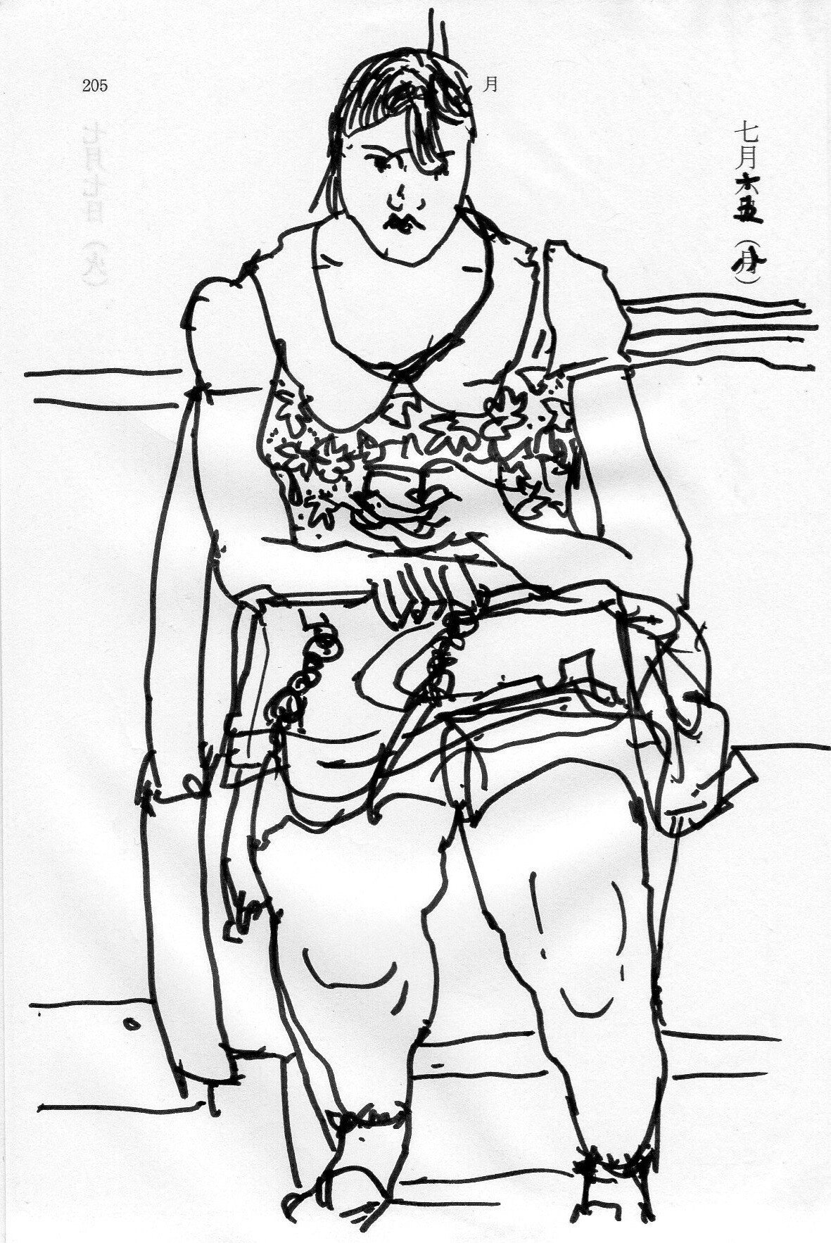 スケッチ　人物 手帳人物スケッチ＞375 阪急神戸線 2015｜わたなべ・えいいち