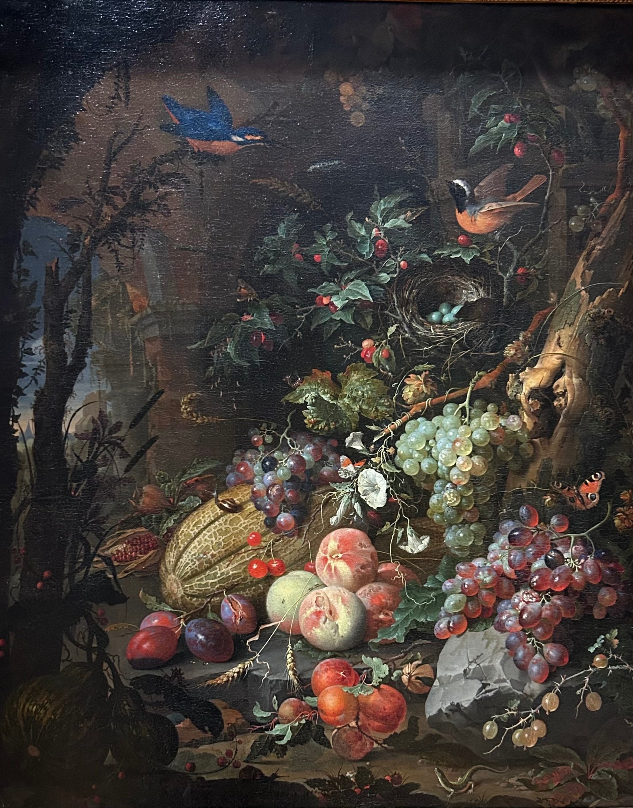 果物の静物画 油彩画 ☆アンティーク 油彩画 静物画（果物）、作家物、ガラス入り 美