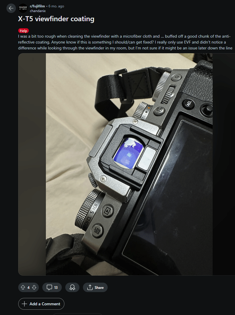 富士フイルムX-T5のファインダー剥離三度目の記録：修理完了｜redsugar