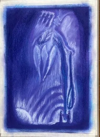 ゲーテアヌム紫のステンドグラスの模写（部分）｜やまがみくにこ
