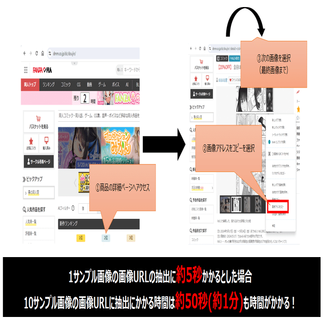 体験版あり】FANZA同人のサンプル画像のURLを自動抽出｜hero｜自動化のプロ