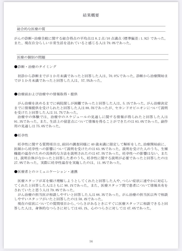 6/15追記】患者体験調査報告書（速報版）|国立がん研究センターがん