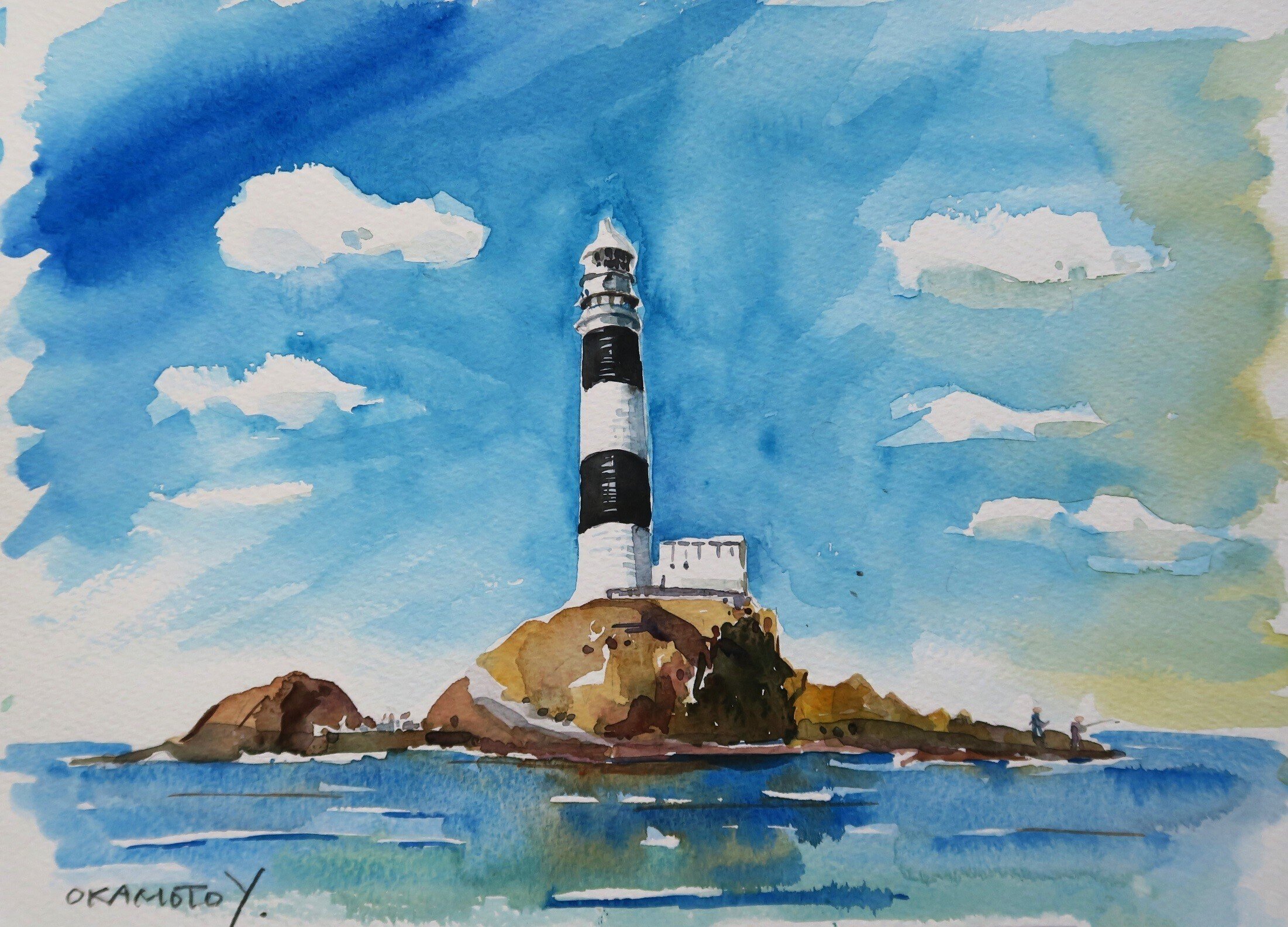 渡り鳥調査の思い出・水ノ子島灯台/海辺の水彩画｜海の音 - umi no oto