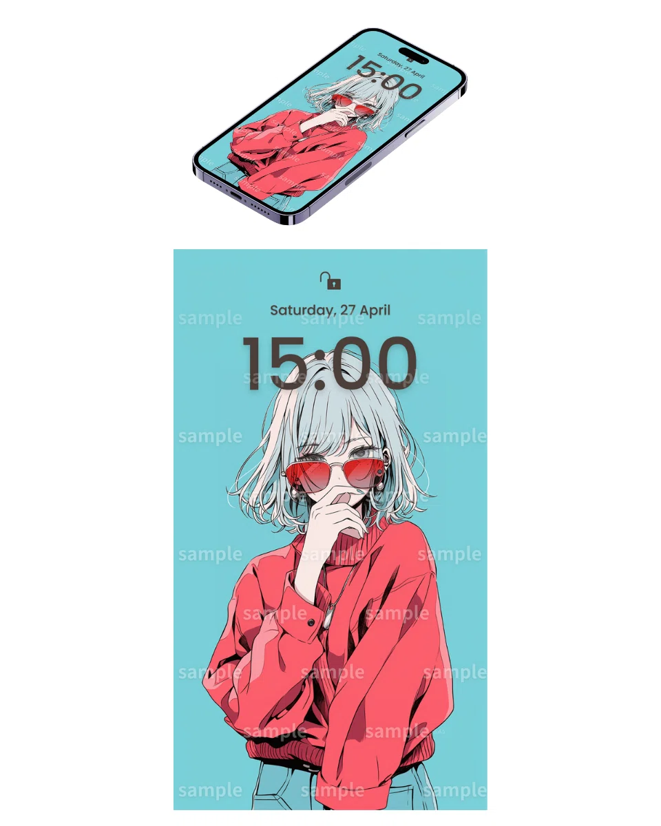 イラスト】「サングラス女子の壁紙」フリー素材2枚セット｜ロック画面