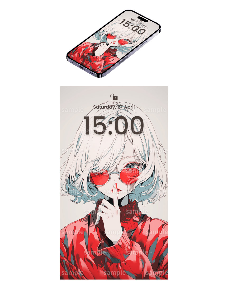 イラスト】「サングラス女子の壁紙」フリー素材2枚セット｜ロック画面