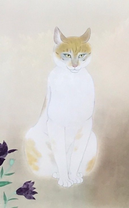 絵画。原画【かわいい猫が追随者の月と花の海を旅する】 絵画