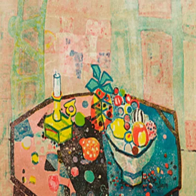 アイズピリ　リトグラフ　静物 ポール・アイズピリ】 版画 / リトグラフ「燭台のある静物」 査定 鑑定