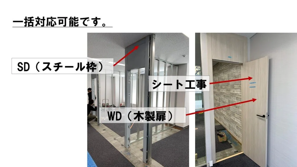 SD(スチール扉枠)とWD(木製扉)を一括対応で据付工事まで|別注家具製作所