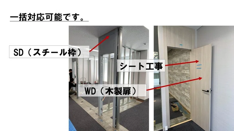 SD（スチール扉枠）とWD（木製扉）を一括対応で据付工事まで｜別注家具製作所