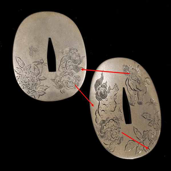 成木鐔㉑ 四分一地の牡丹獅子図大小鐔｜刀箱師の日本刀ブログ 中村圭佑