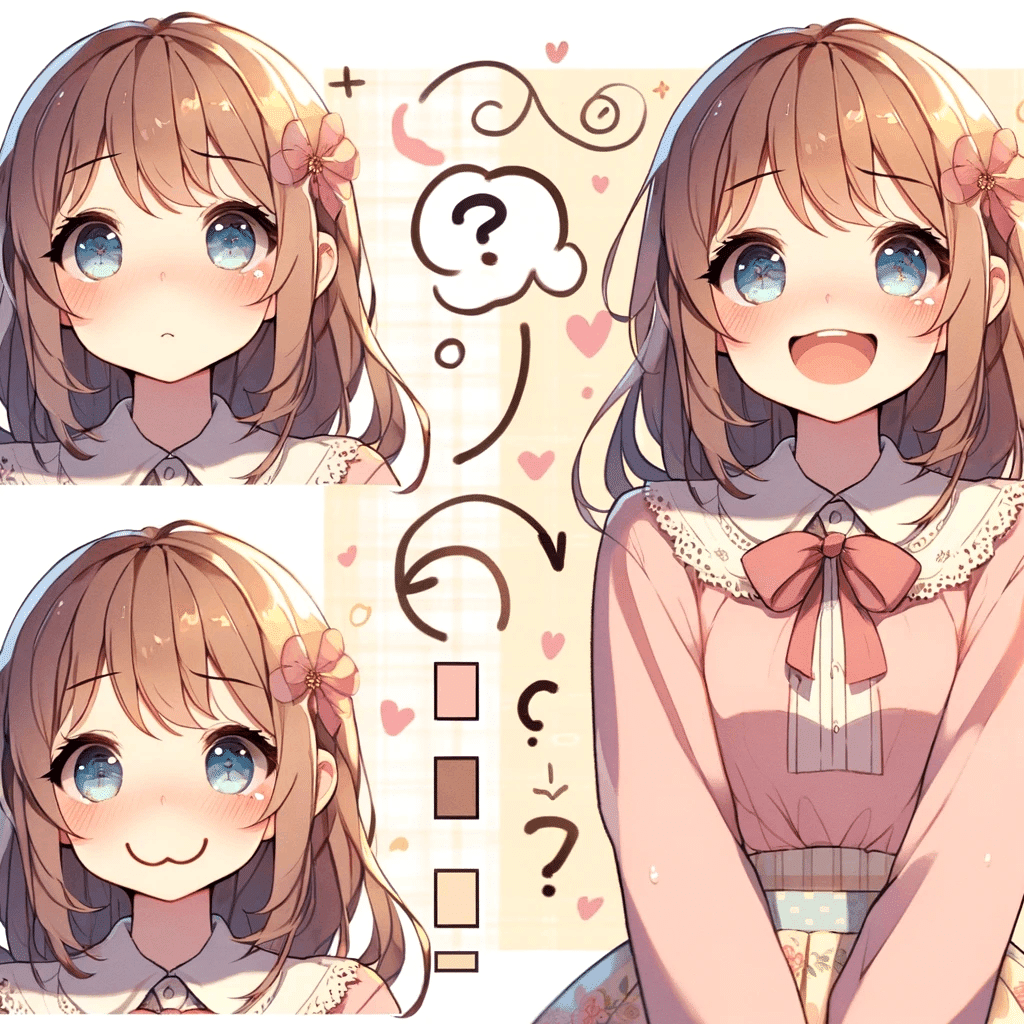 ChatGPT 4oで考えるのをやめたアニメ風の女性キャラが首を傾げて