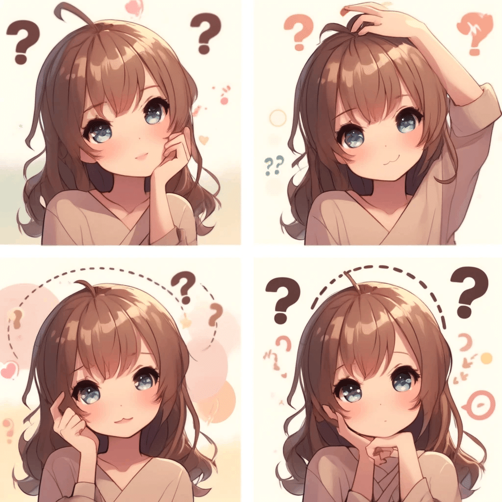 ChatGPT 4oで考えるのをやめたアニメ風の女性キャラが首を傾げて