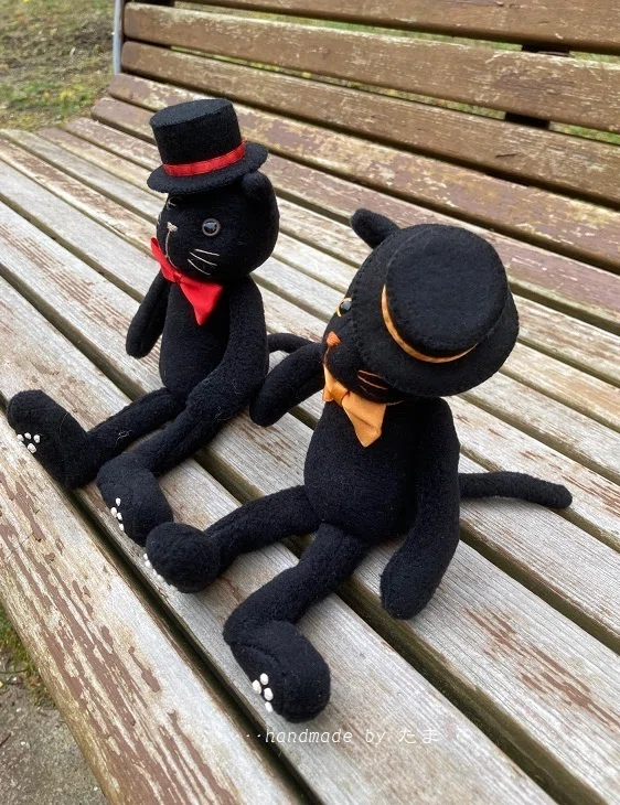 作家さま　ぬいぐるみ　帽子をかぶった猫さん　(used) 352. 帽子をかぶった黒猫さん｜たま／猫作家の手作り部屋
