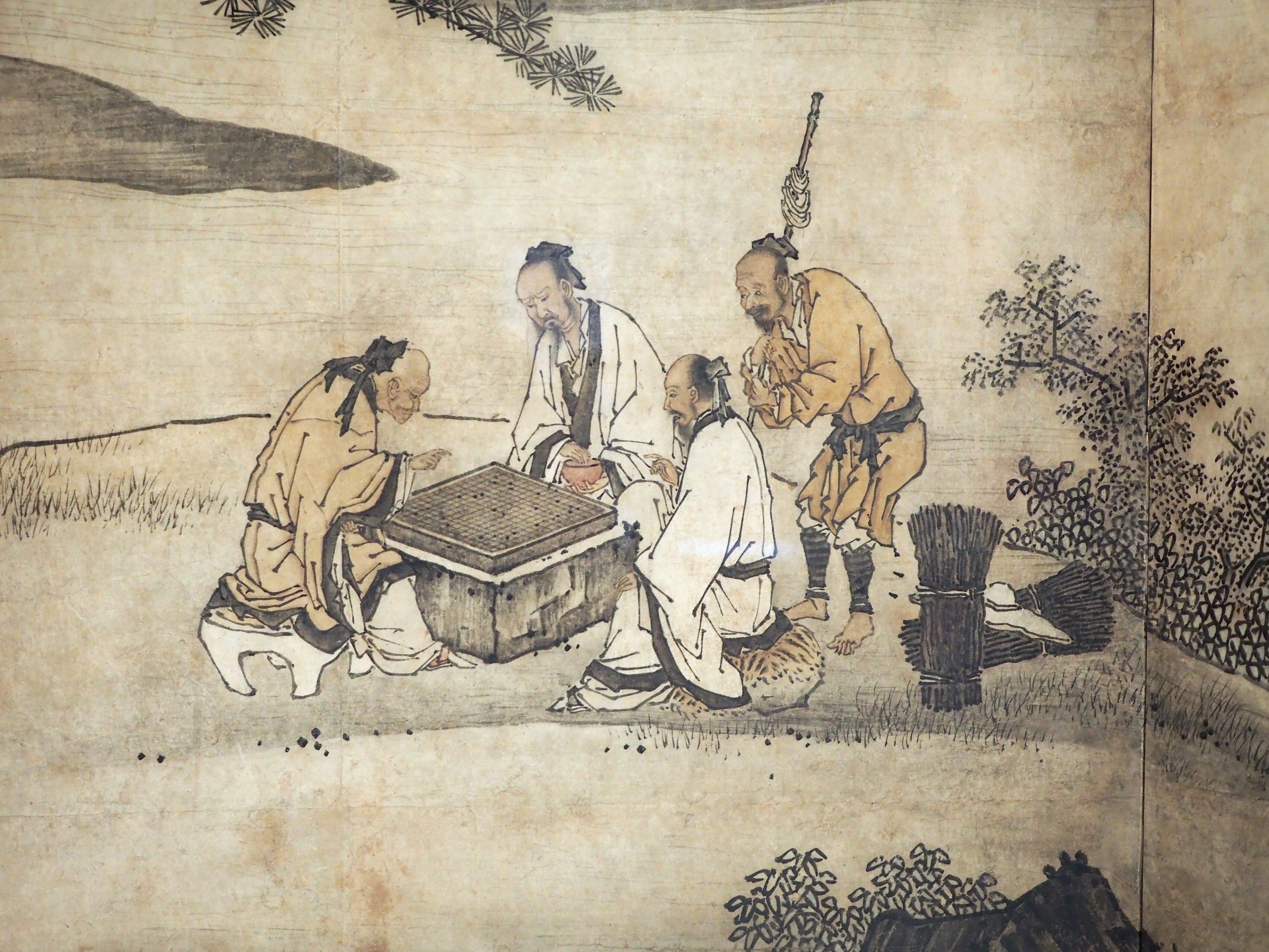 狩野派2代の狩野元信が描いたかもしれない《囲碁観瀑図屏風 狩野派2代の狩野元信が描いたかもしれない《囲碁観瀑図屏風