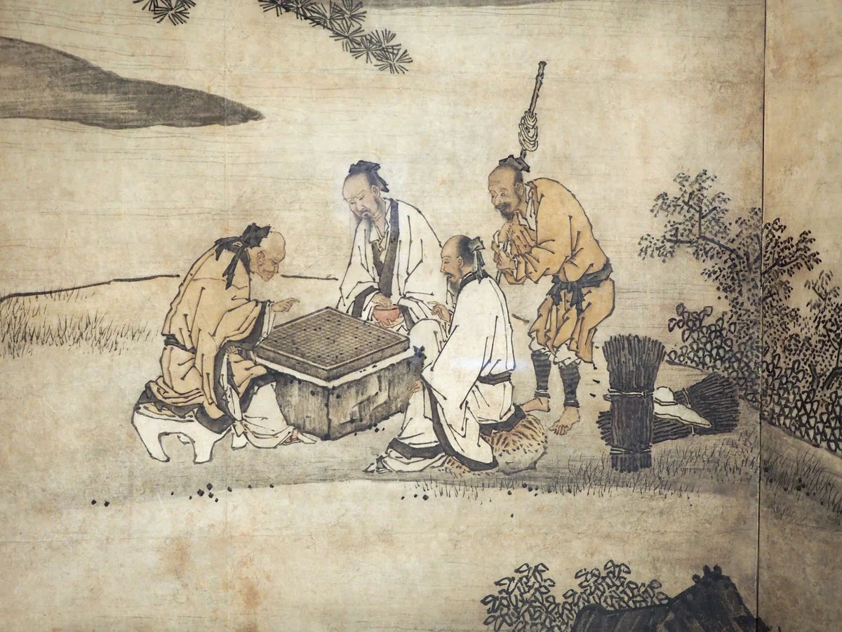 狩野派2代の狩野元信が描いたかもしれない《囲碁観瀑図屏風》 @東京 