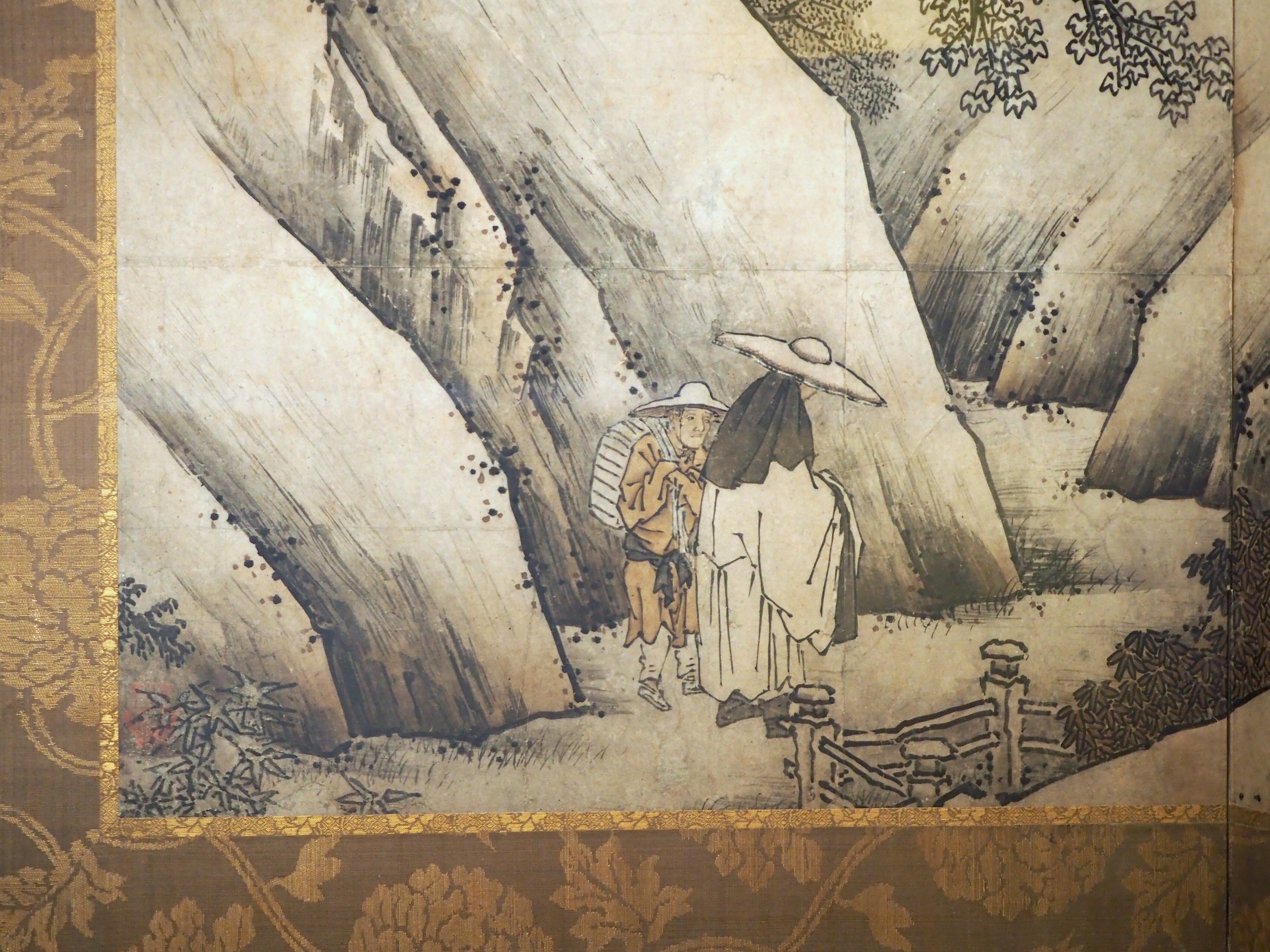 狩野派の祖　狩野元信　古法眼元信　元信印　双幅　柳鶏 竹雀　絵　2点セット 狩野派の祖 狩野元信 古法眼元信 元信印 双幅 柳鶏 竹雀 絵 2点