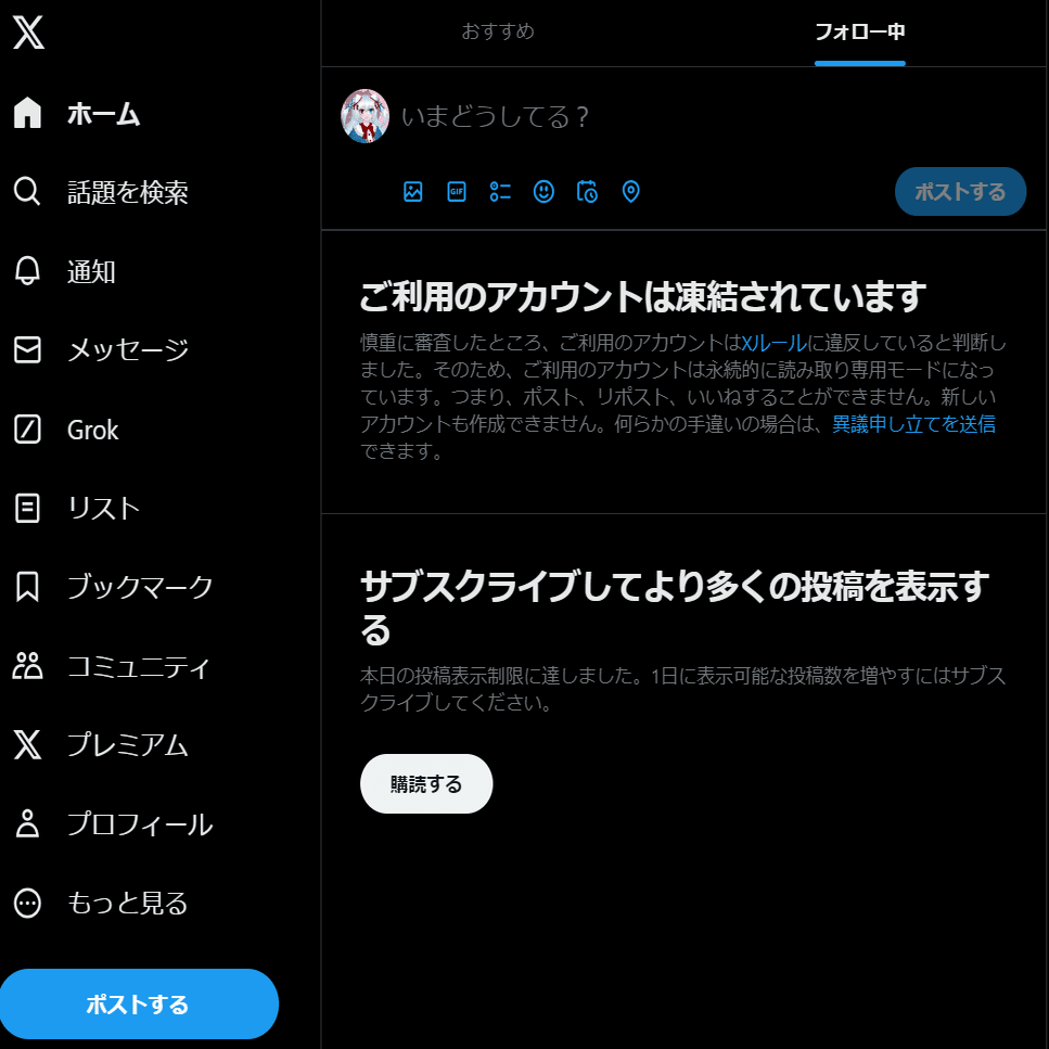 5/31～Twitter(自称:X)誤凍結1年ぶり二回目！！！｜冴樹銀猫