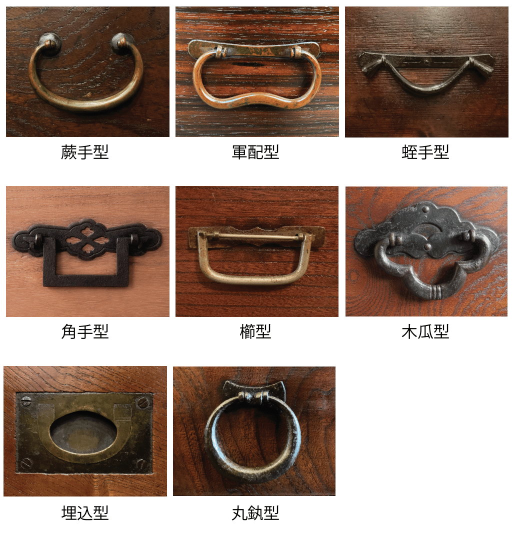 和箪笥各部の名称と引手金具の種類｜よみもの｜アンティークブルー