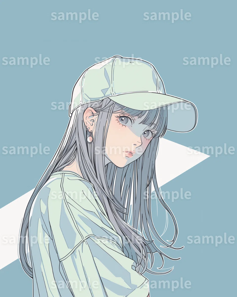イラスト】「キャップ女子」6枚セット｜SNS用アイコン・ファッション