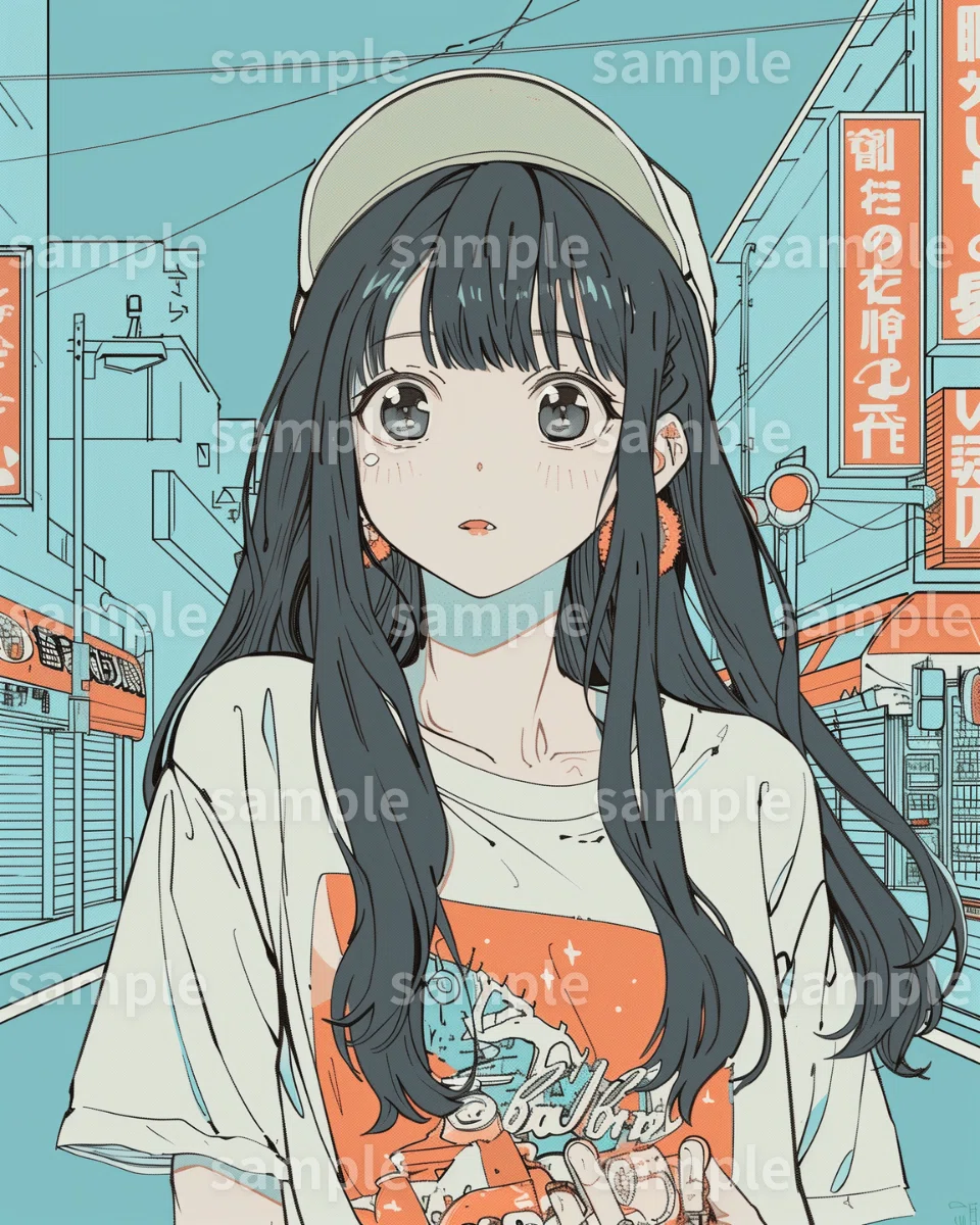 イラスト】「キャップを被った女の子」｜ロック画面・待ち受け画像