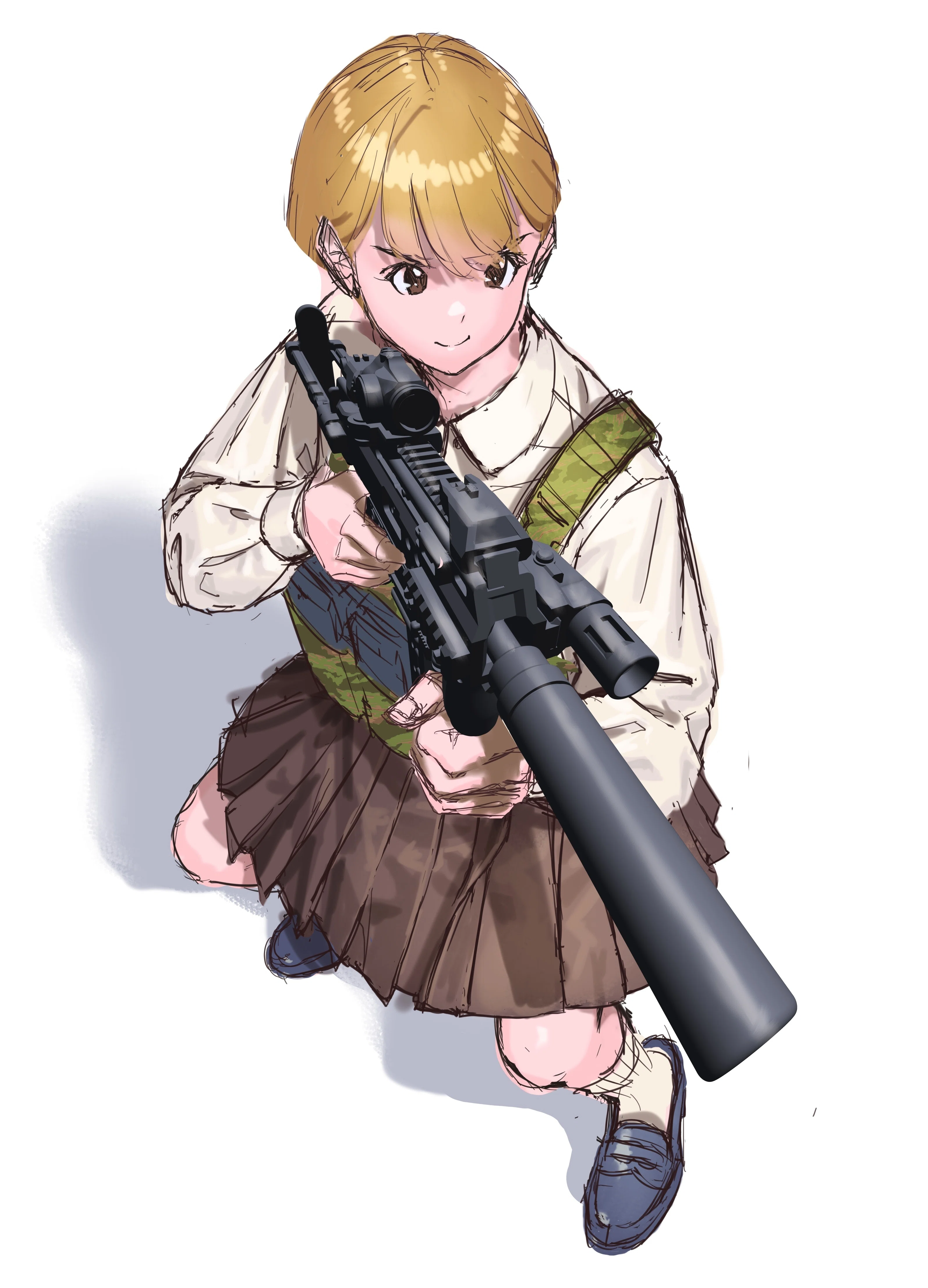 絵日記】2枚目/銃✖︎学生服イラコン｜マエコ