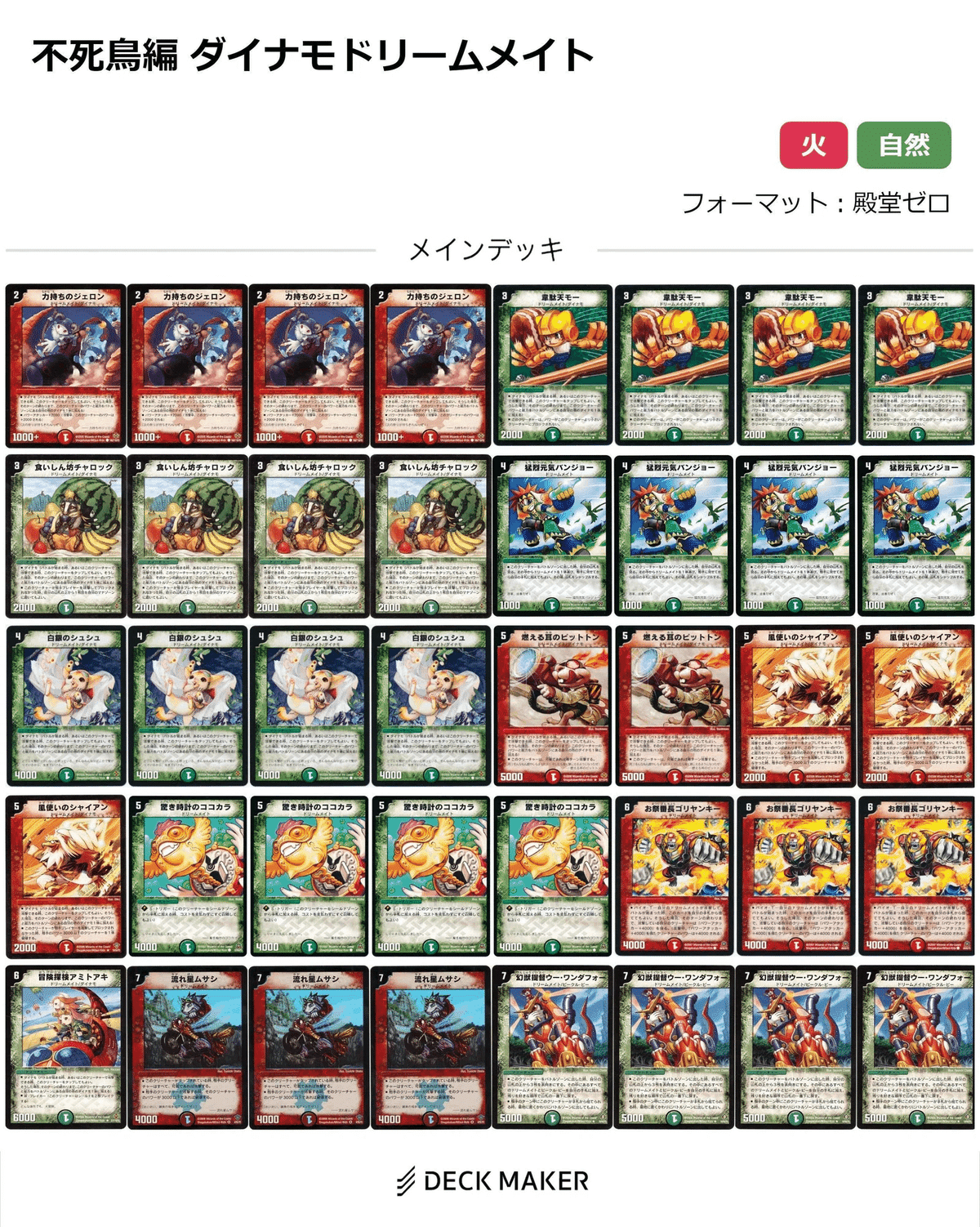 ドリームメイト 40枚 デッキ 不死鳥編・デッキまとめ『旧枠総合殿堂ルール』｜しきいのあかざわ