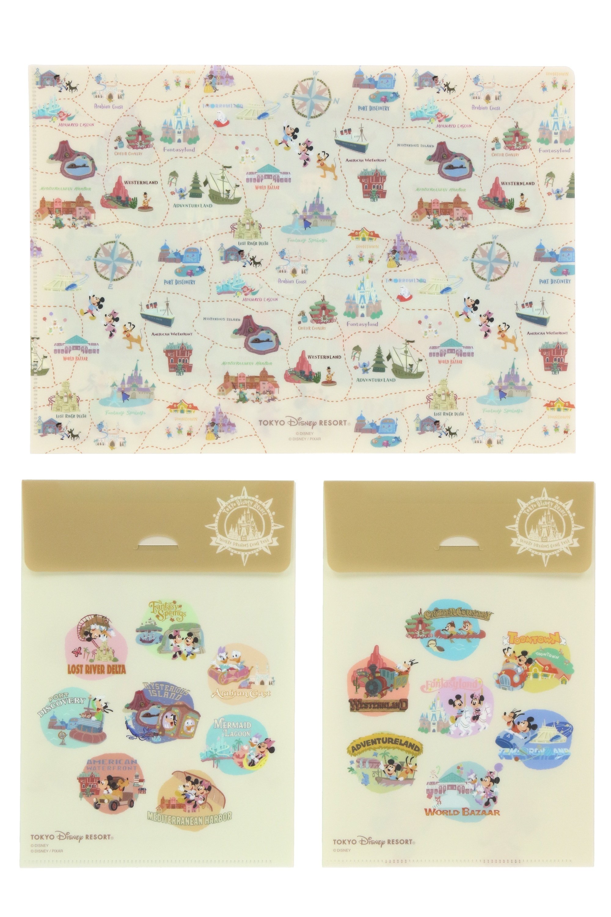 ミッキーたちが楽しそうに巡っているパークのマップやアイコンを