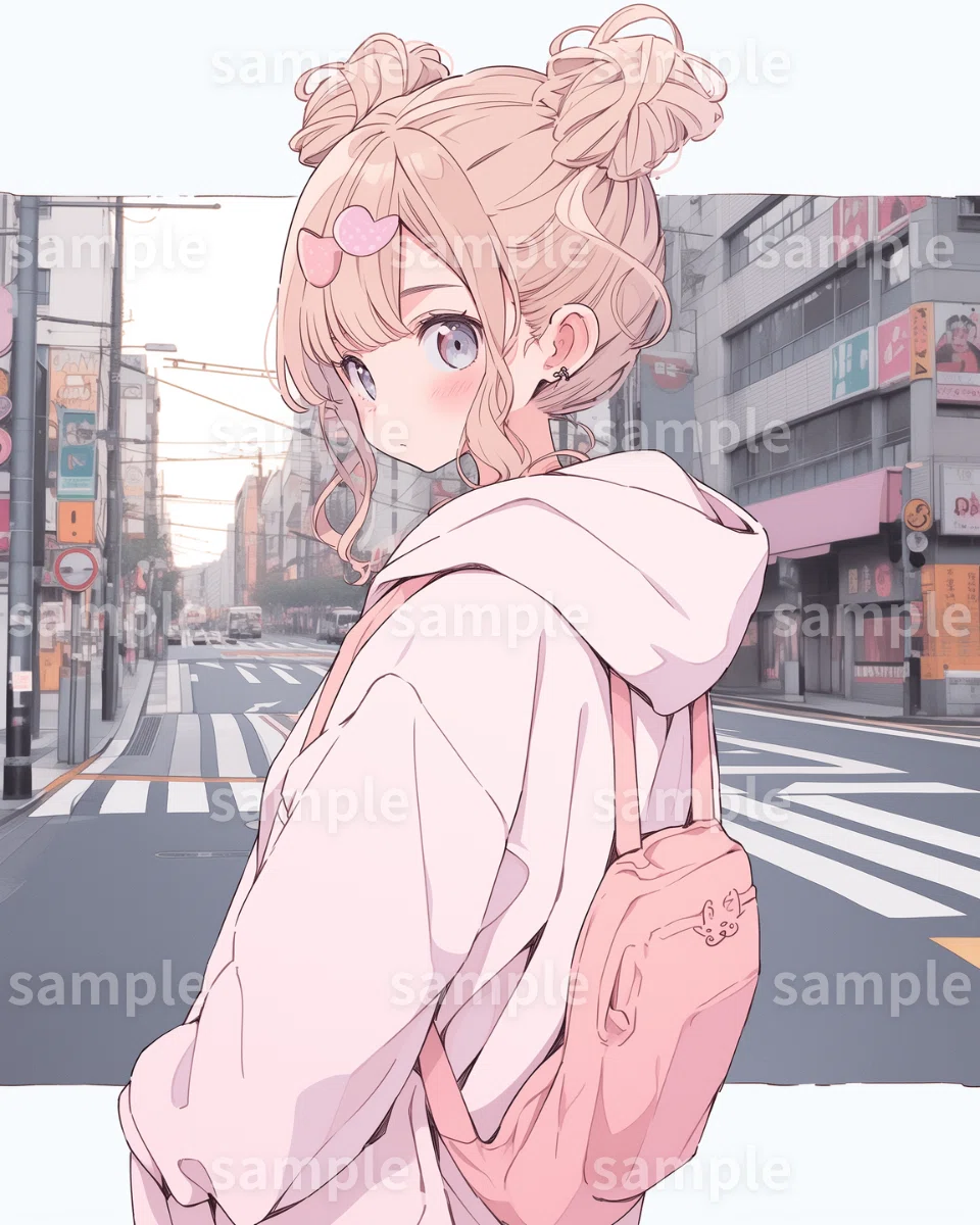 イラスト】「お団子ヘアの女の子」素材9枚セット｜SNSアイコン