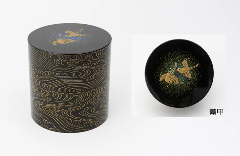 訳あり】木製漆塗 千鳥型 波にススキ磨き蒔絵 むさし野 黒 5客組 
