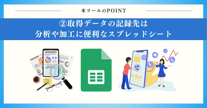 取得データの記録先は分析や加工に便利なスプレッドシート