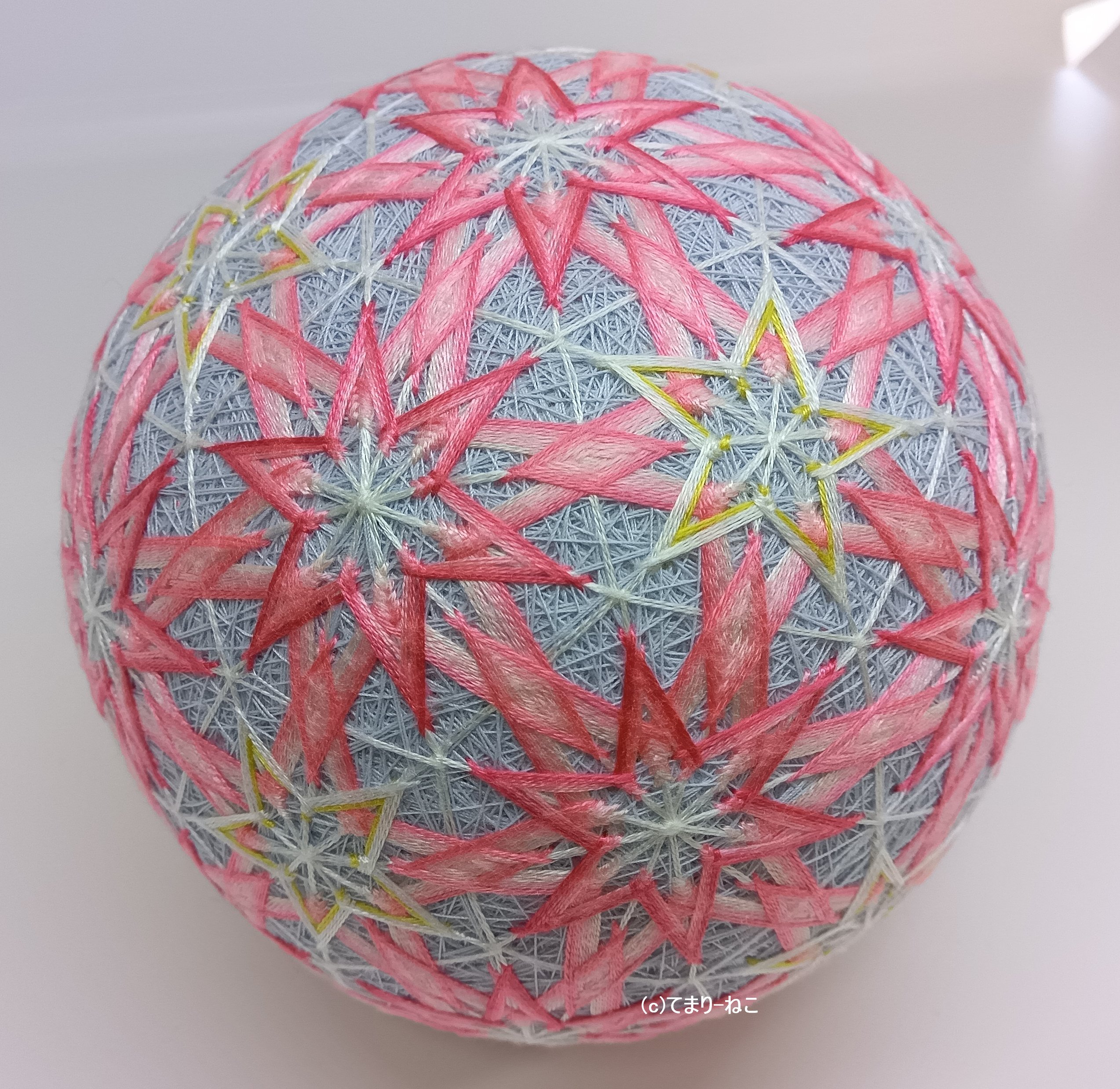 【ハンドメイド】柄の例　てまり 195 手まり「32面菊つなぎ」の作り方｜てまり-ねこ