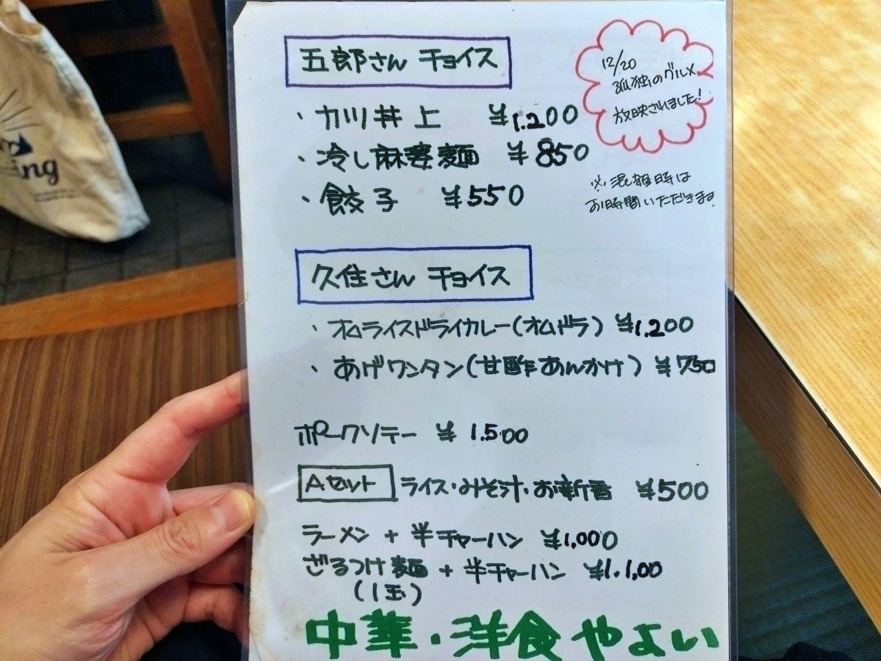 孤独のグルメ　台本 三ノ輪にある【中華・洋食やよい】人気ドラマ「孤独のグルメ」で登場