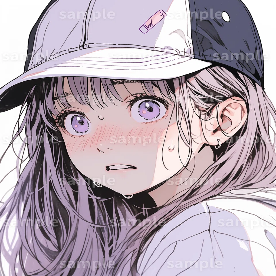 イラスト】「パープルキャップ女子」の素材｜SNS用アイコン・ロック