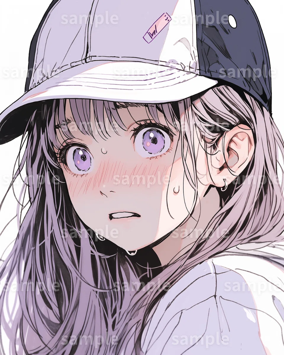 イラスト】「パープルキャップ女子」の素材｜SNS用アイコン・ロック