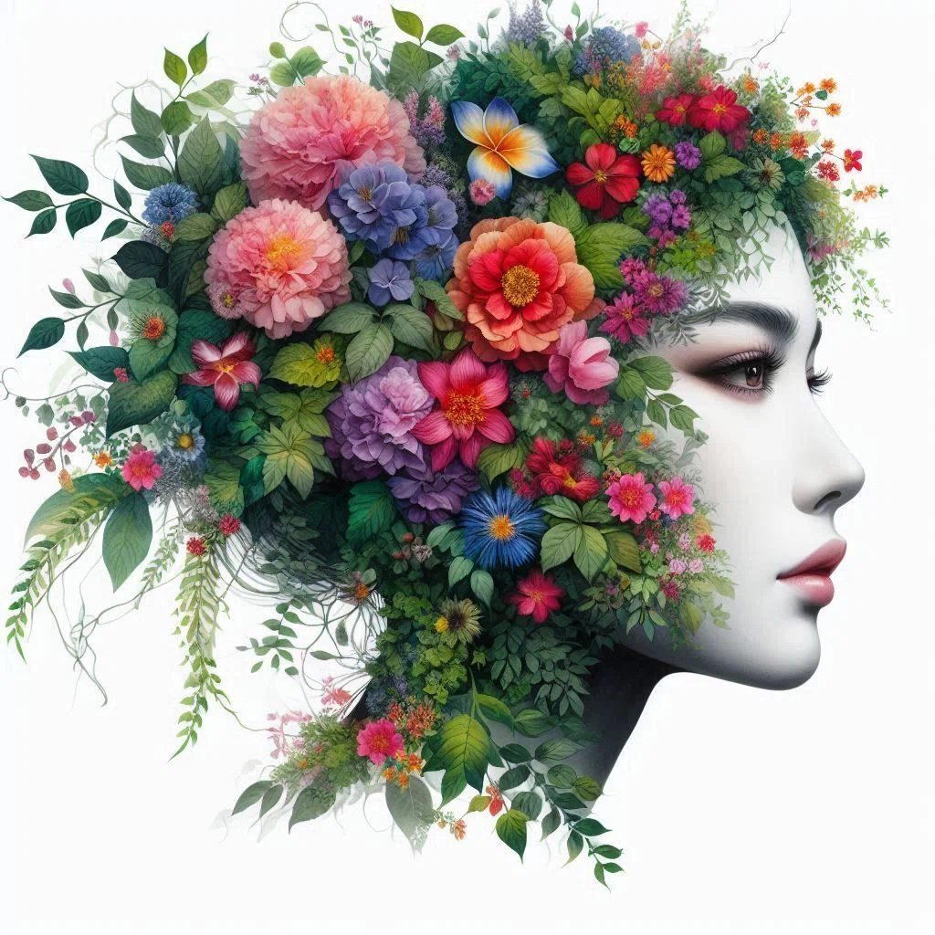 花咲く日本人女性の幻想的な肖像画のフローラルアート｜Books Channel