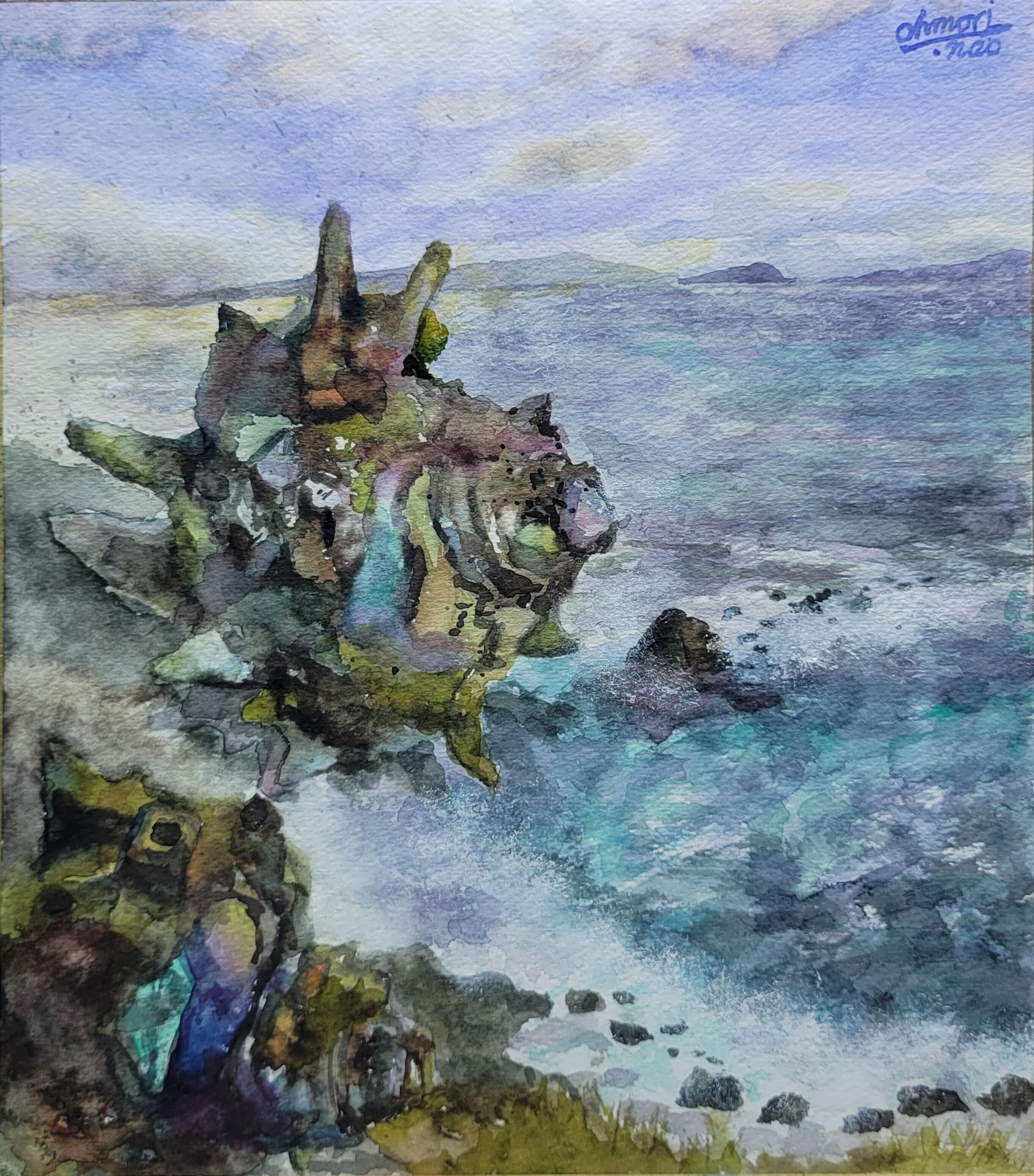 みみ様専用水彩画 海辺を望む温かい部屋 値段は※900円です - 水彩画