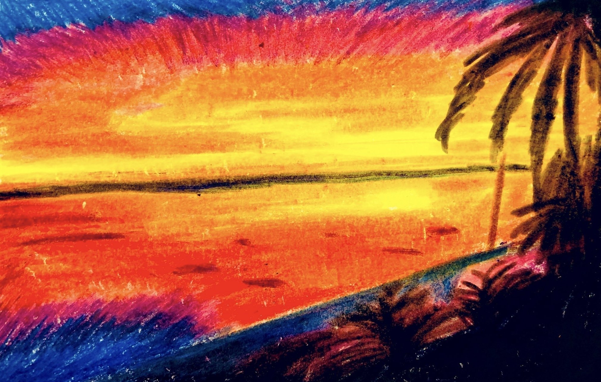 クレヨン画・サンセット｜空想だいあぱ案内人kuramaippei